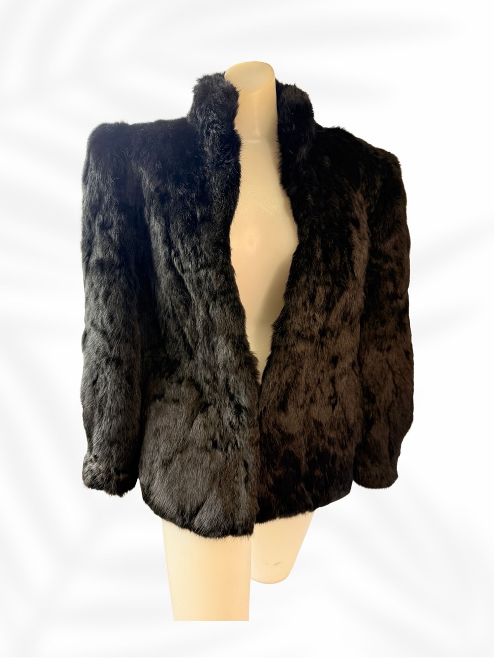 Vintage Rabbit Fur Coat Black & Brown Luxe Statement Jacket (Size M)